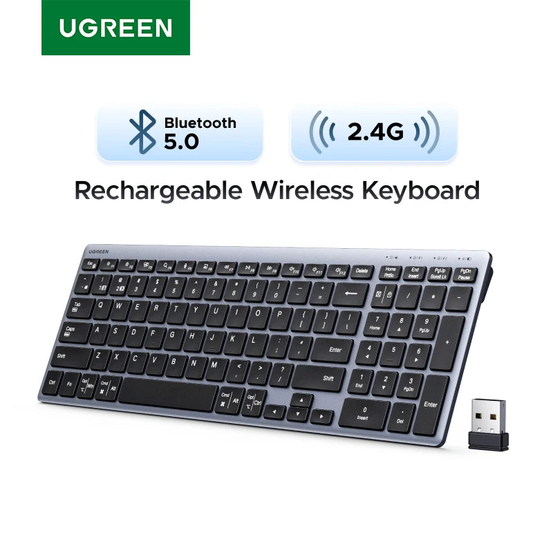 UGREEN Wireless Keyboard, Bluetooth 5.0 & 2.4G, 99-Key