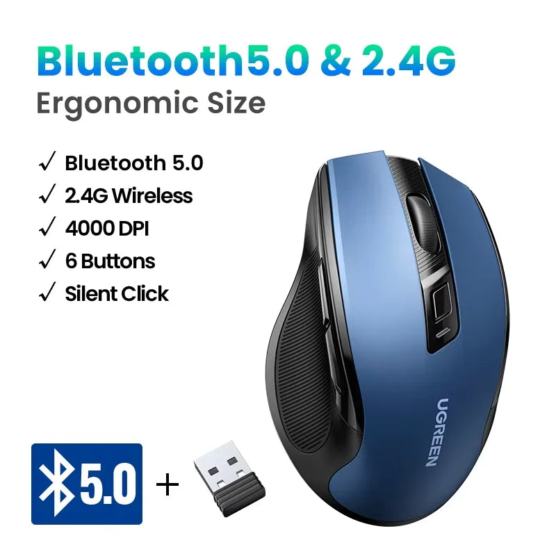 UGREEN Wireless Mouse, Bluetooth 5.0, 4000 DPI, Ergonomic