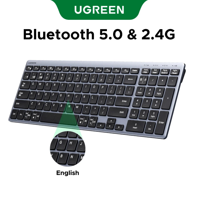 UGREEN Wireless Keyboard, Bluetooth 5.0 & 2.4G, 99-Key