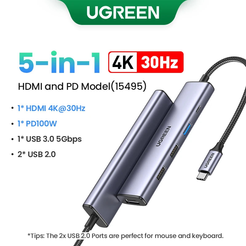 UGREEN 5-in-1 USB-C Hub, 4K HDMI, 100W PD