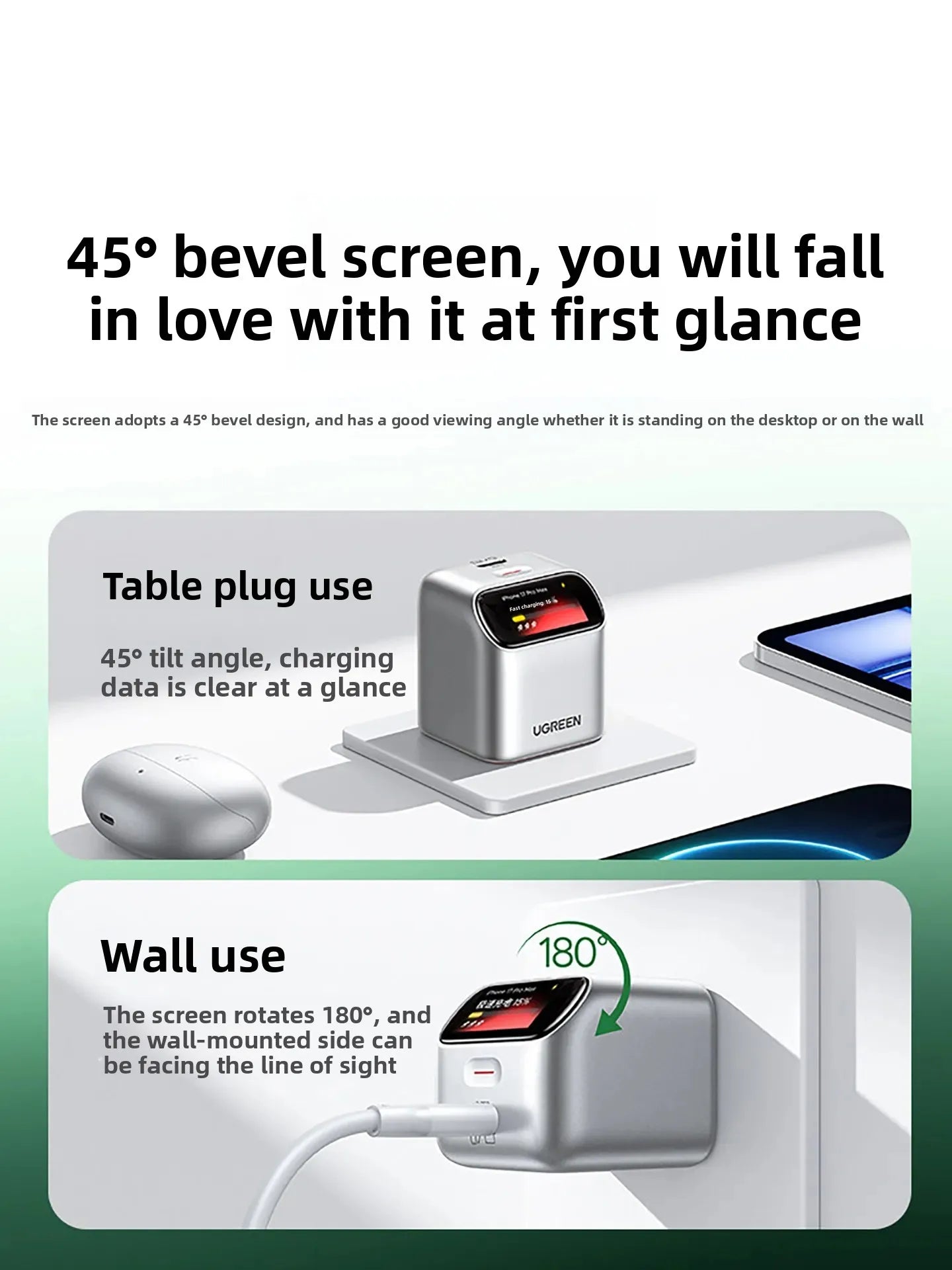 UGREEN 45W GaN Charger with Smart Display — Foldable USB-C PD3.0/PPS