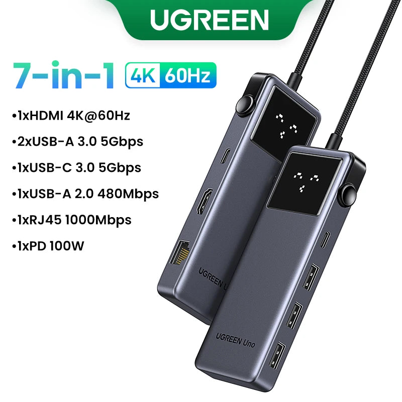 UGREEN Uno USB-C Hub, 6-in-1, 4K60Hz, 100W PD