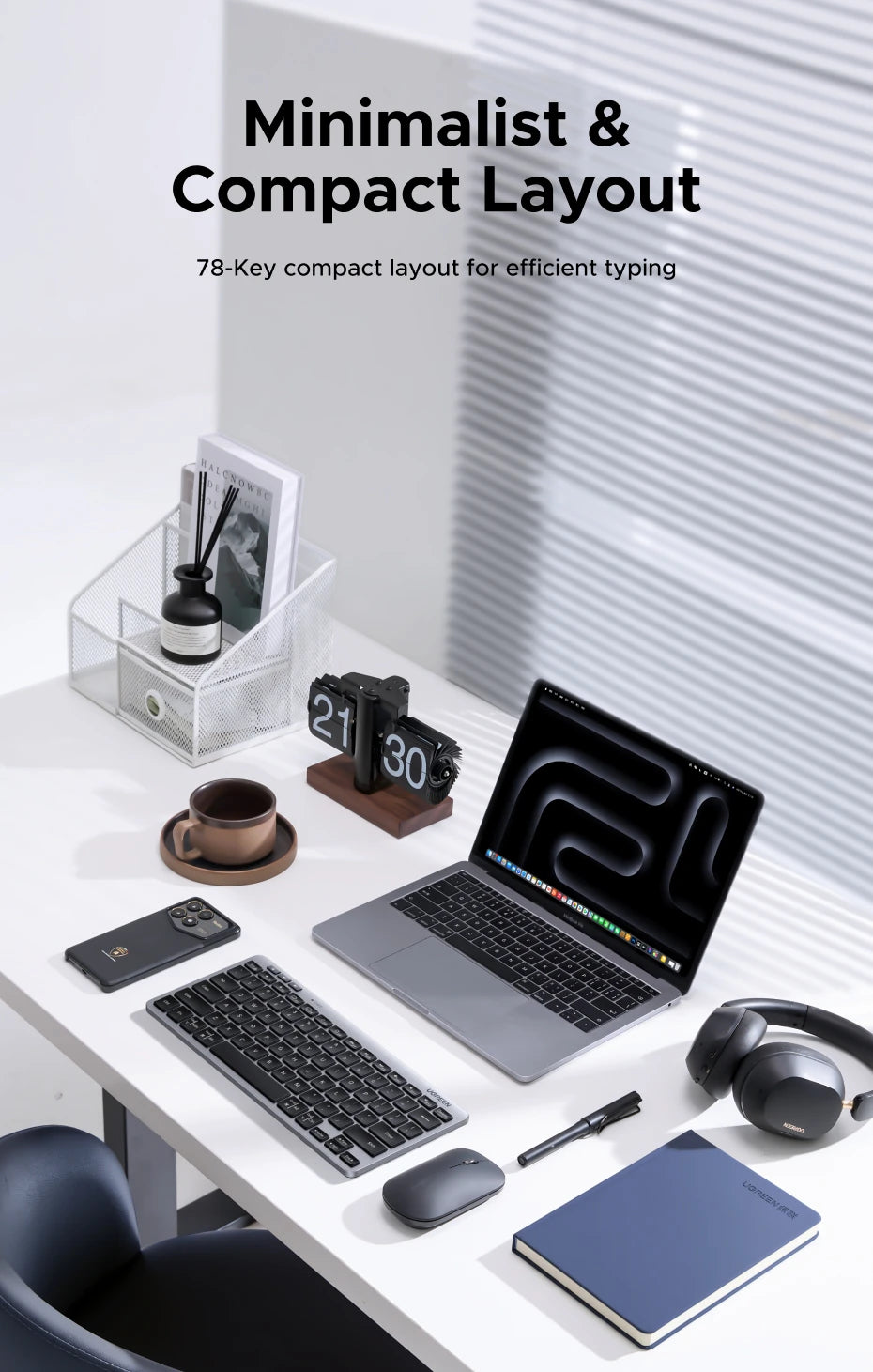 UGREEN Wireless Keyboard, Bluetooth 5.3 & 2.4G, 78-Key