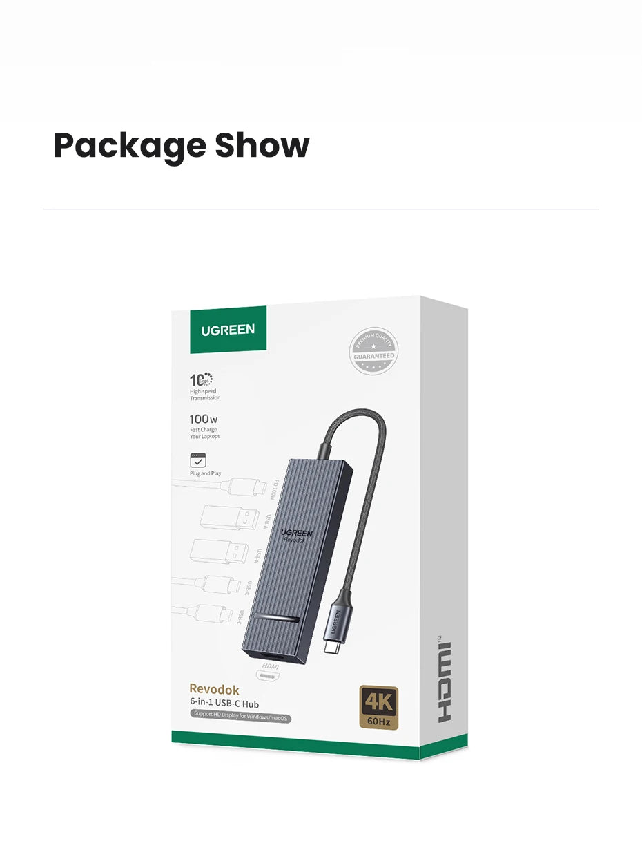 UGREEN USB-C Hub, 10Gbps, 4K60Hz HDMI, 100W PD