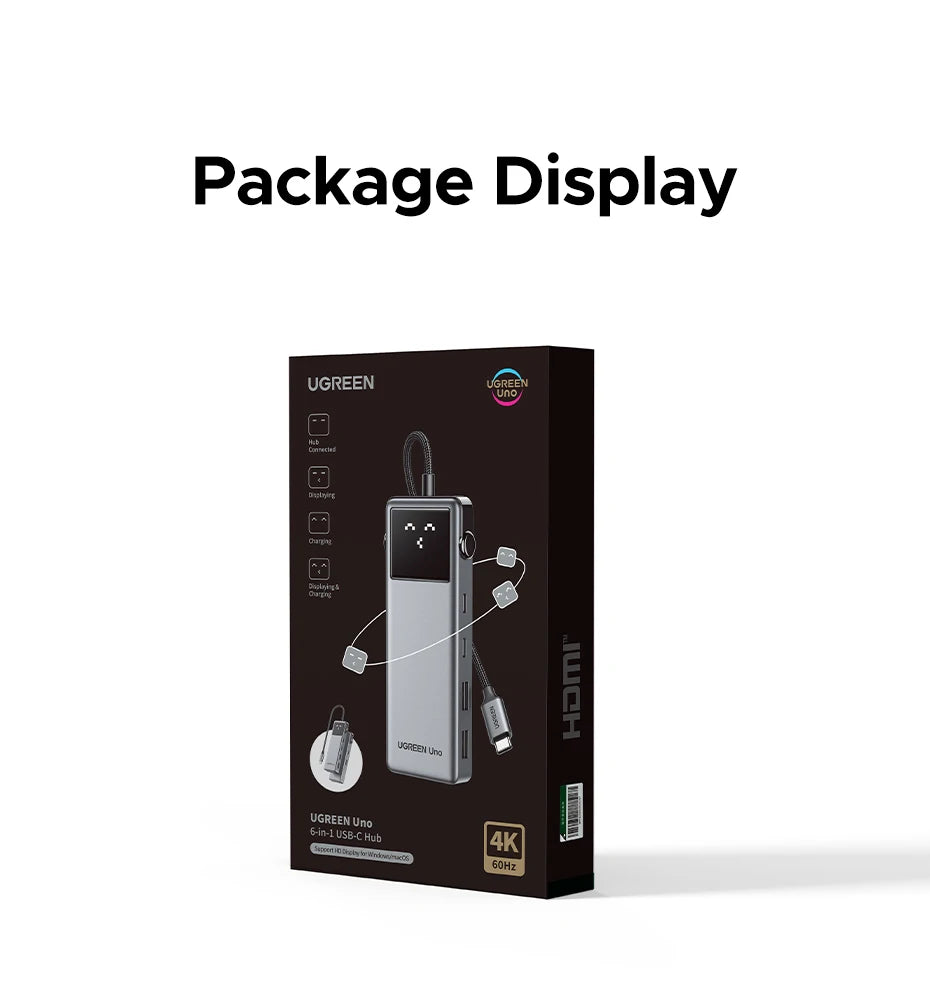 UGREEN Uno USB-C Hub, 6-in-1, 4K60Hz, 100W PD