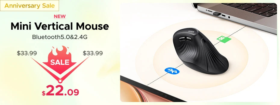 UGREEN Wireless Mouse, Bluetooth 5.0, 4000 DPI, Ergonomic