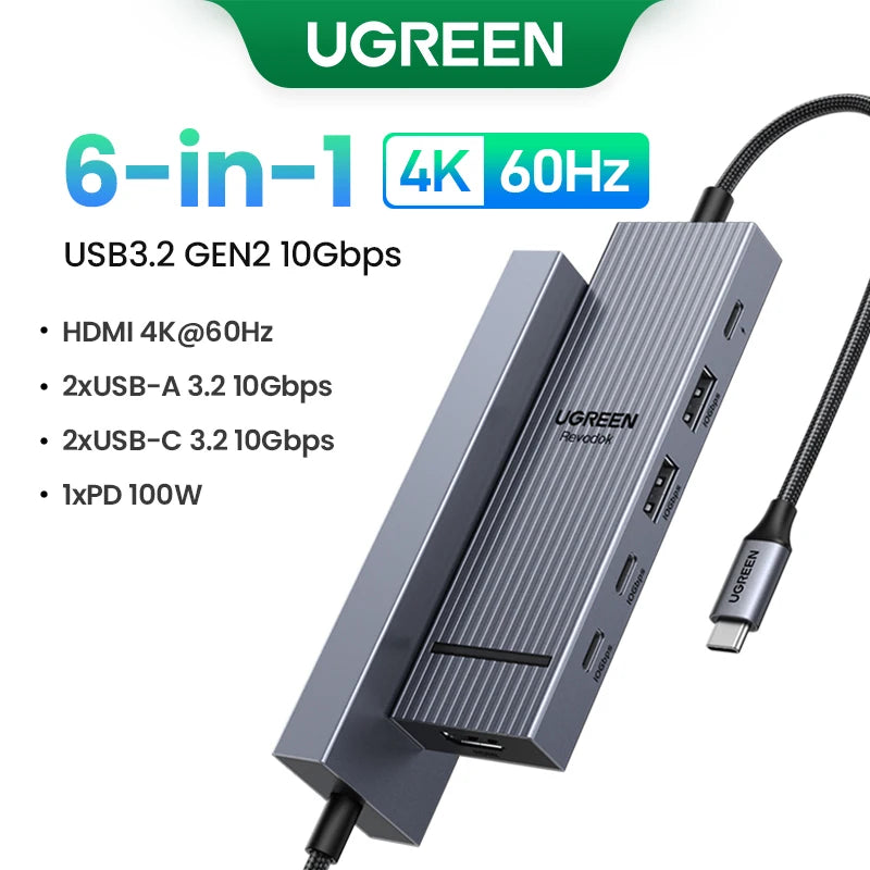 UGREEN USB-C Hub, 10Gbps, 4K60Hz HDMI, 100W PD