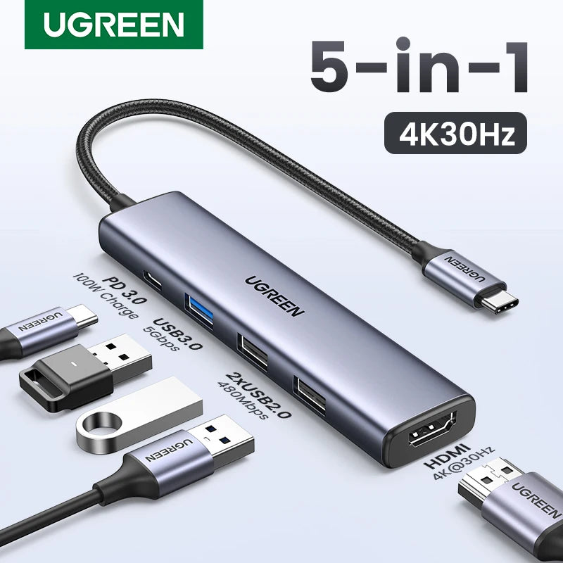 UGREEN 5-in-1 USB-C Hub, 4K HDMI, 100W PD