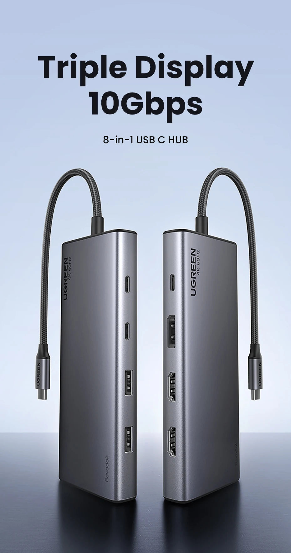 UGREEN Triple Display USB-C Hub, 8-in-1, 4K HDMI, 10Gbps