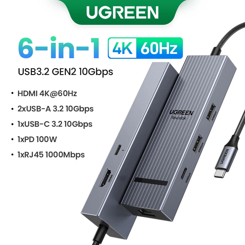 UGREEN USB-C Hub, 10Gbps, 4K60Hz HDMI, 100W PD