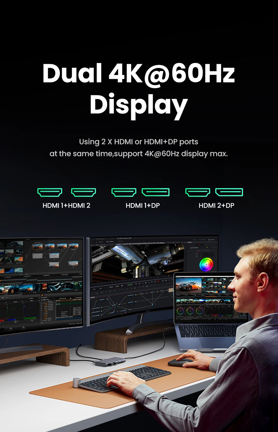 UGREEN Triple Display USB-C Hub, 8-in-1, 4K HDMI, 10Gbps