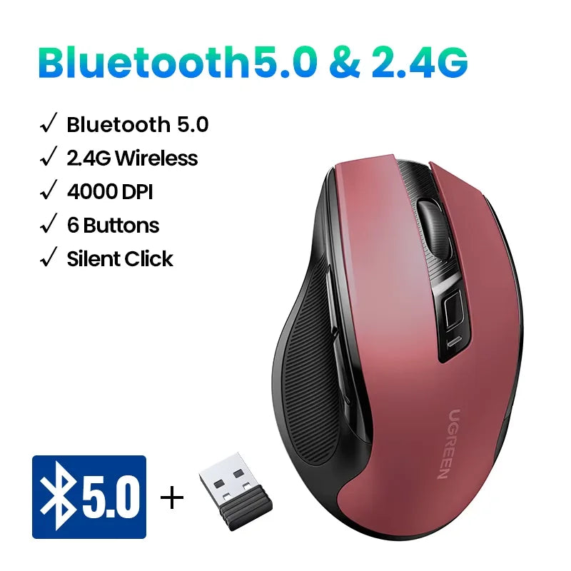 UGREEN Wireless Mouse, Bluetooth 5.0, 4000 DPI, Ergonomic