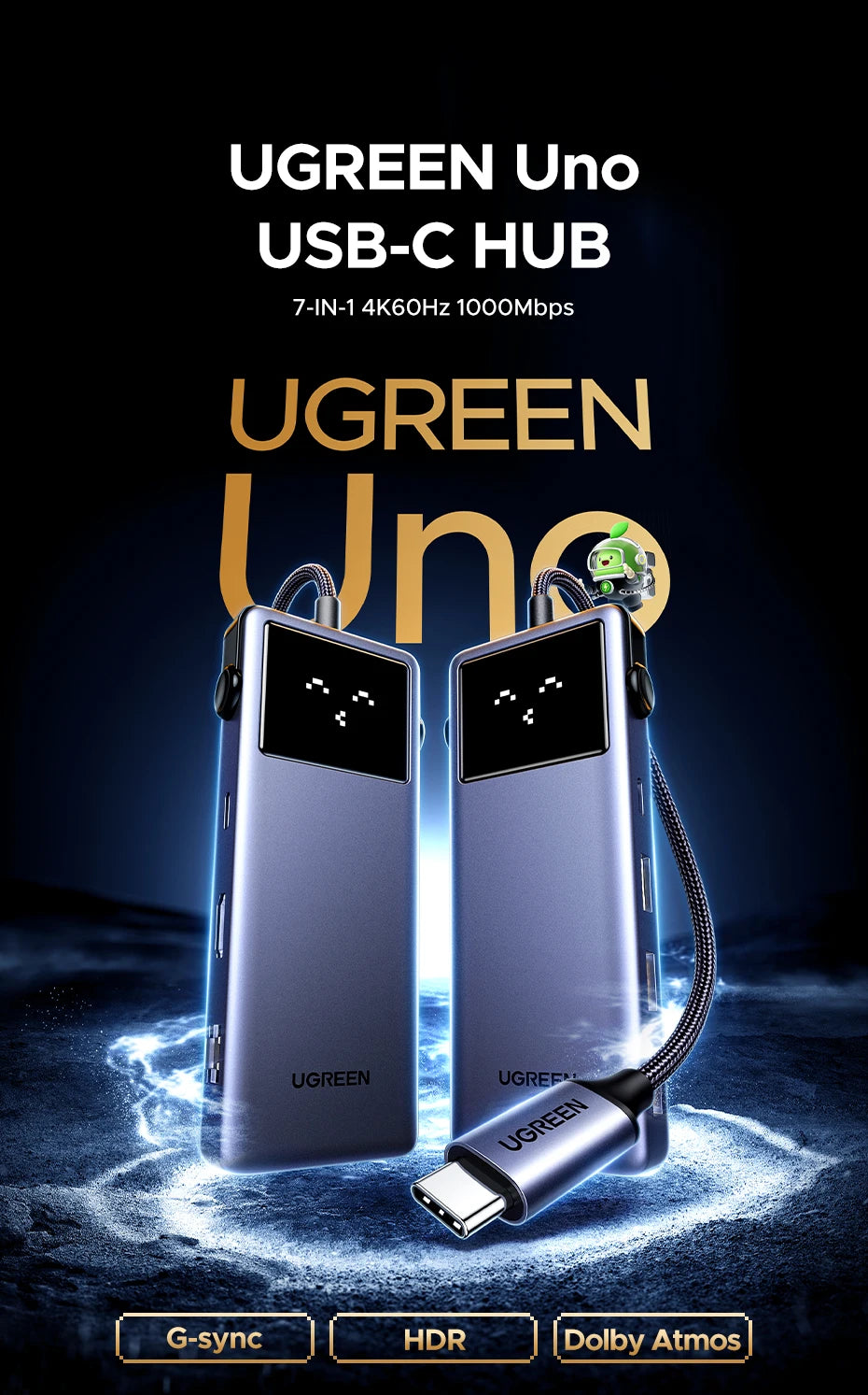 UGREEN 7-in-1 USB-C Hub, 4K60Hz HDMI, USB 3.0, RJ45