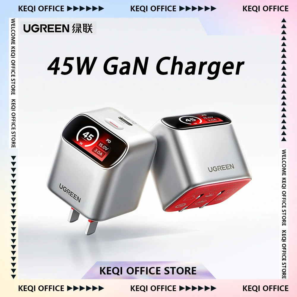 UGREEN 45W GaN Charger with Smart Display — Foldable USB-C PD3.0/PPS