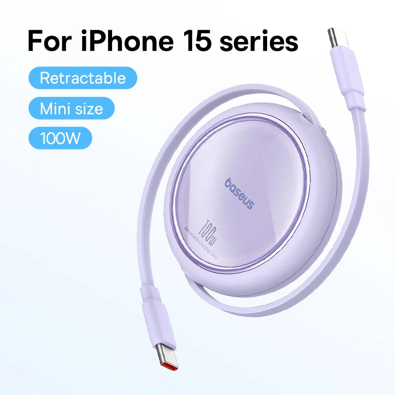 Baseus Retractable 100W USB-C to USB-C Fast Charging Cable, 1m (3.3ft)