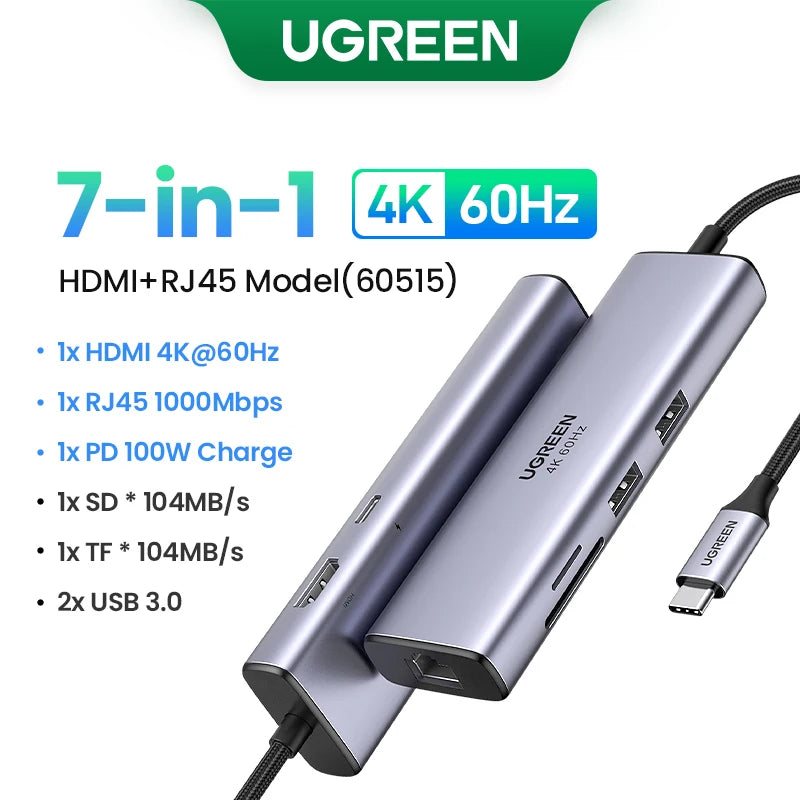 UGREEN 7-in-1 USB-C Hub, 4K60Hz HDMI, SD/TF Card Reader
