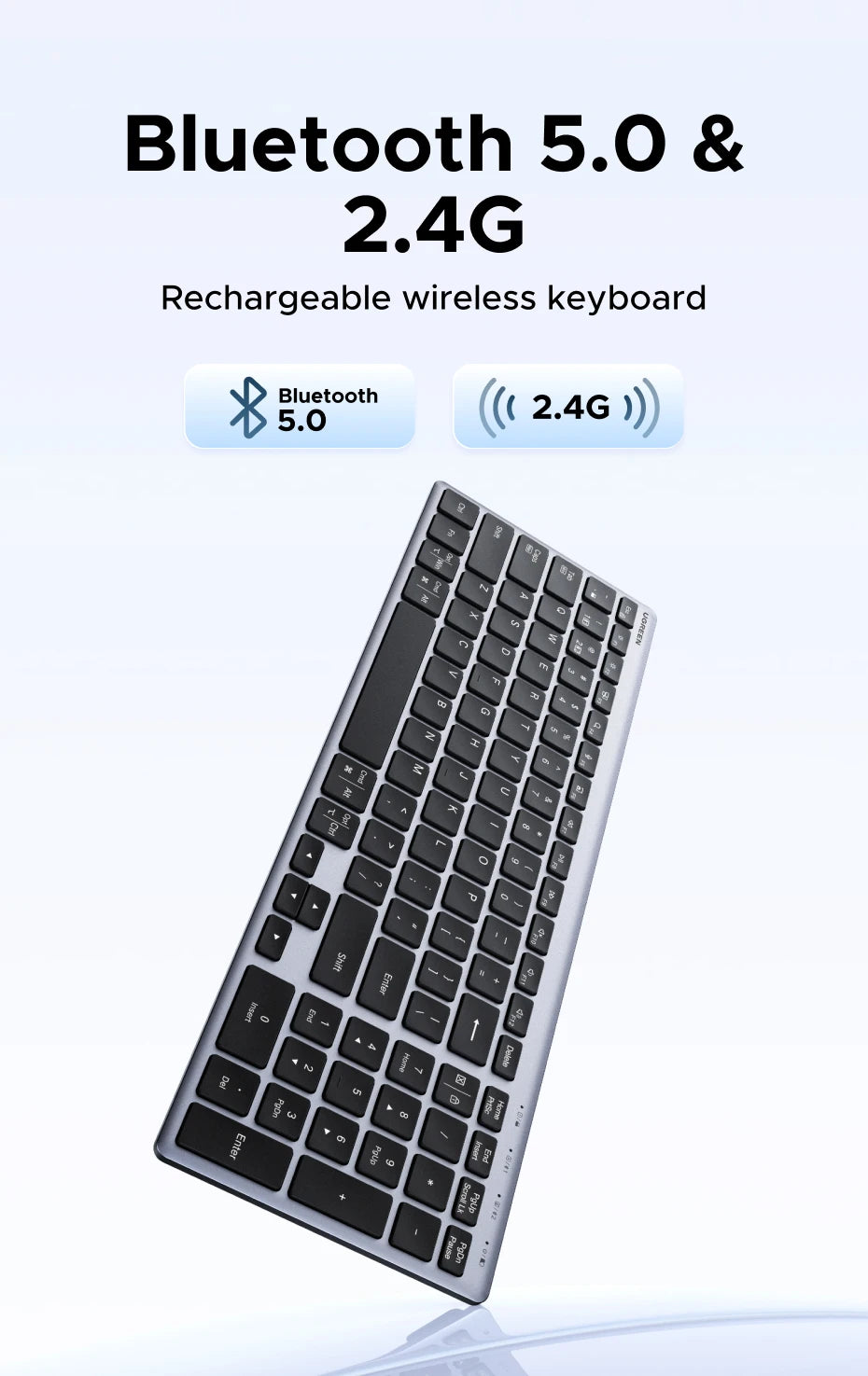 UGREEN Wireless Keyboard, Bluetooth 5.0 & 2.4G, 99-Key