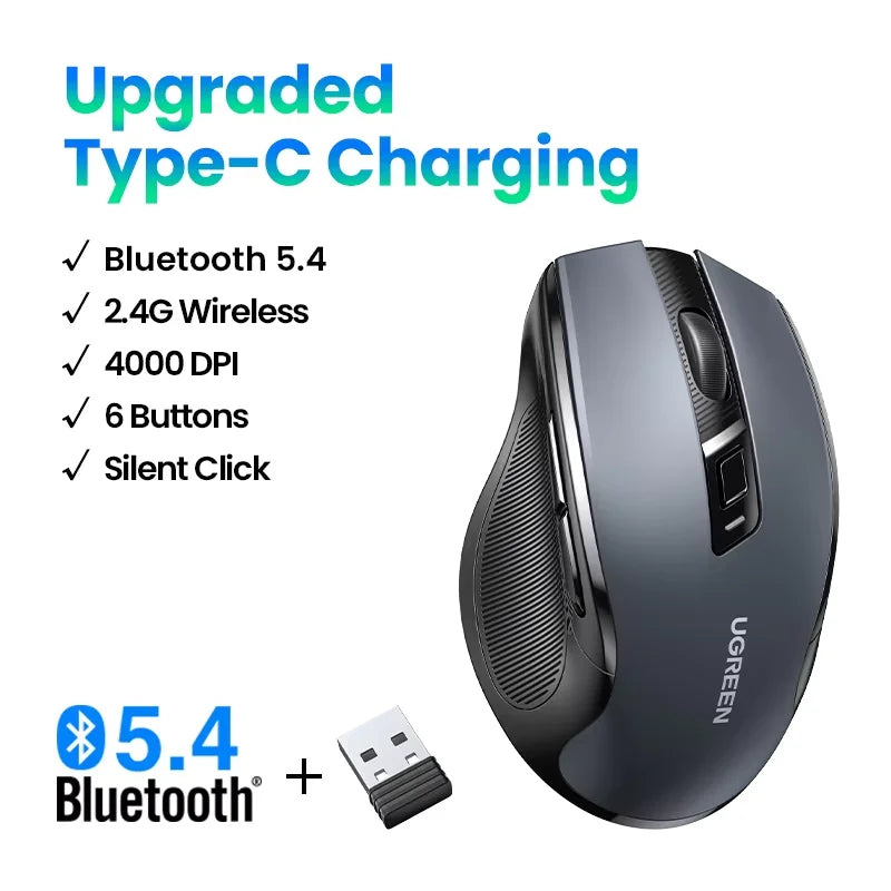 UGREEN Wireless Mouse, Bluetooth 5.0, 4000 DPI, Ergonomic