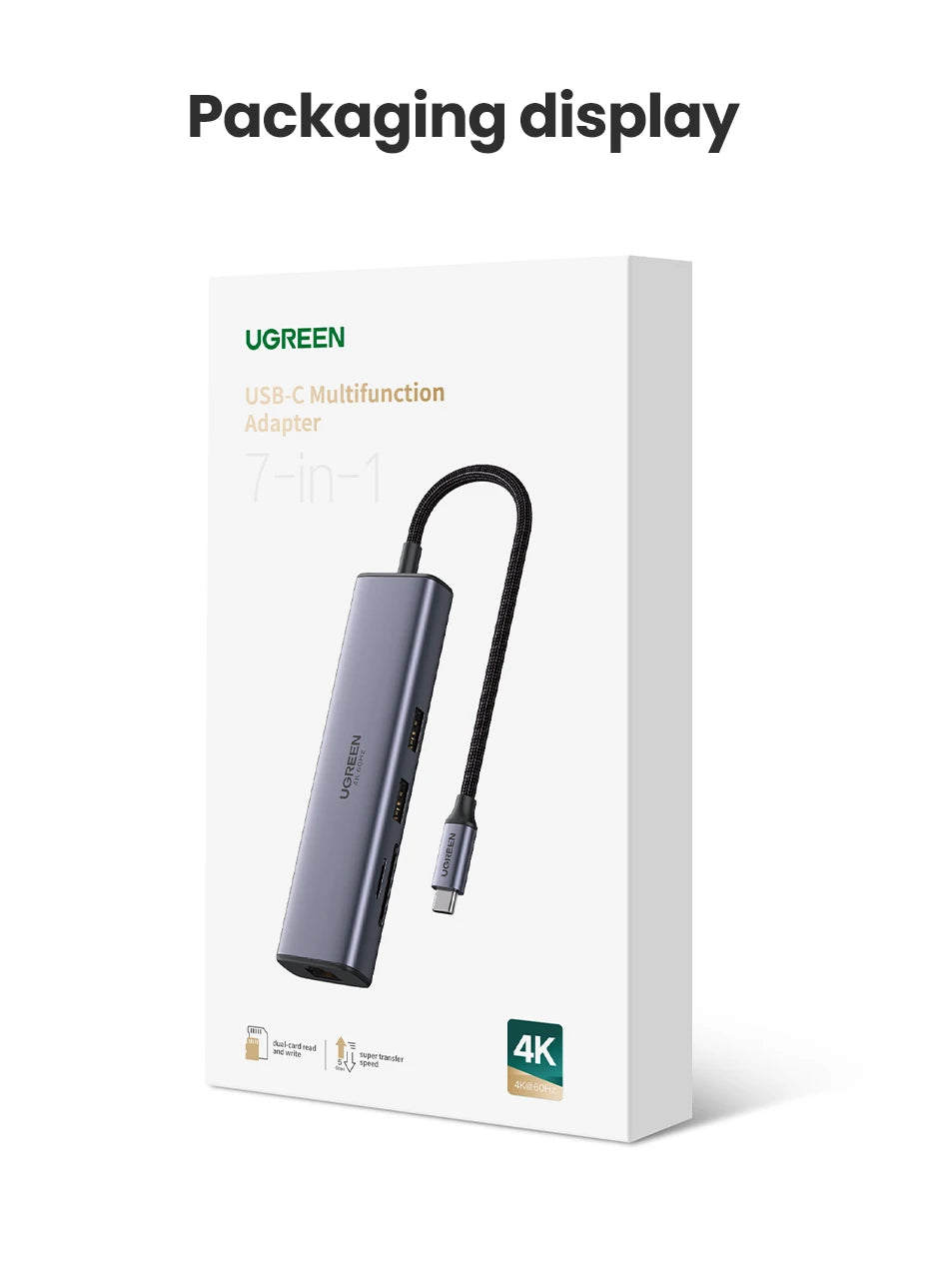 UGREEN 7-in-1 USB-C Hub — 4K60Hz HDMI, SD/TF Card Reader for Laptop & MacBook