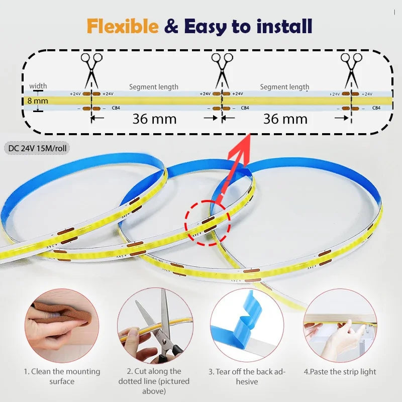 50ft COB LED Strip Lights with Remote