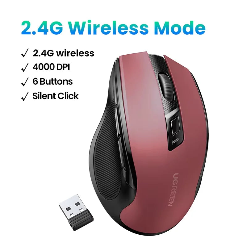 UGREEN Wireless Mouse, Bluetooth 5.0, 4000 DPI, Ergonomic