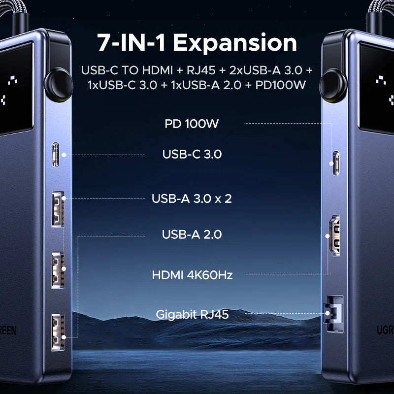 UGREEN 7-in-1 USB-C Hub, 4K60Hz HDMI, USB 3.0, RJ45