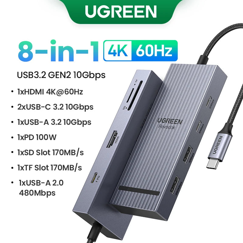 UGREEN USB-C Hub, 10Gbps, 4K60Hz HDMI, 100W PD
