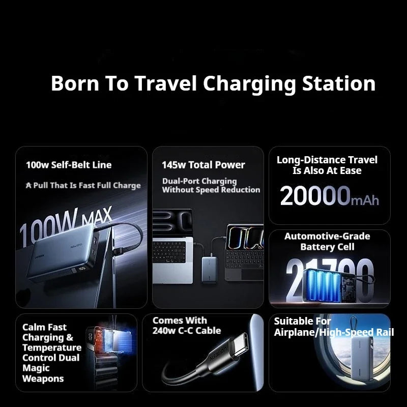 UGREEN Power Bank 20000mAh 145W Fast Charging with Built-in Cable