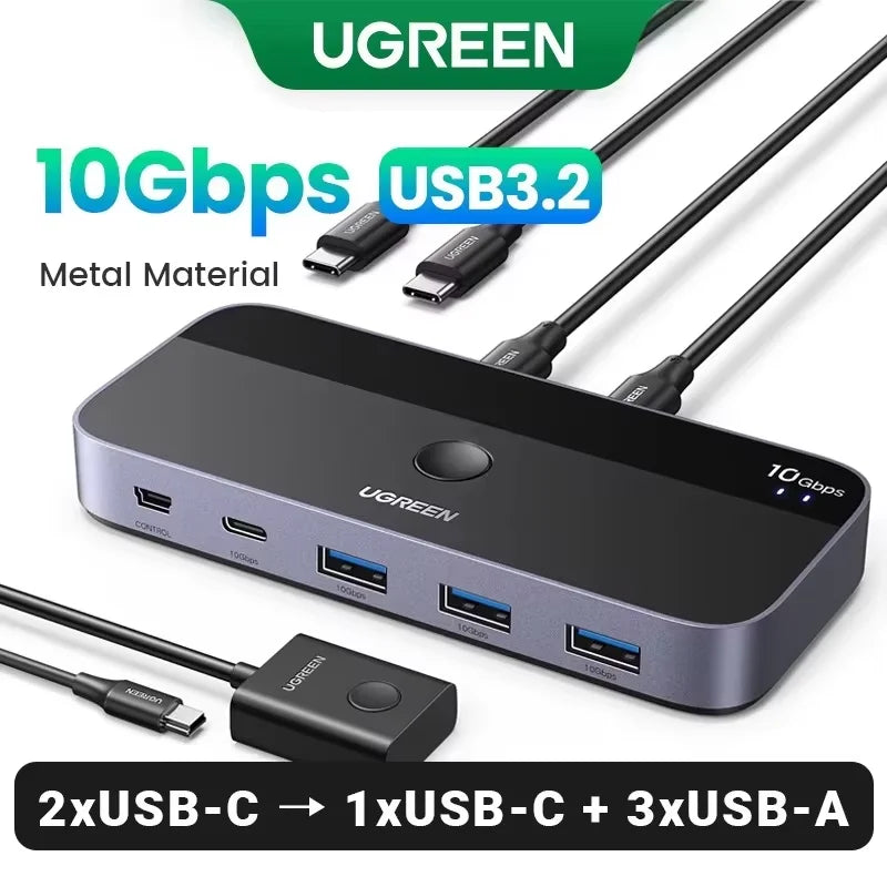UGREEN USB-C Switch, 10Gbps, 2-PC Sharing